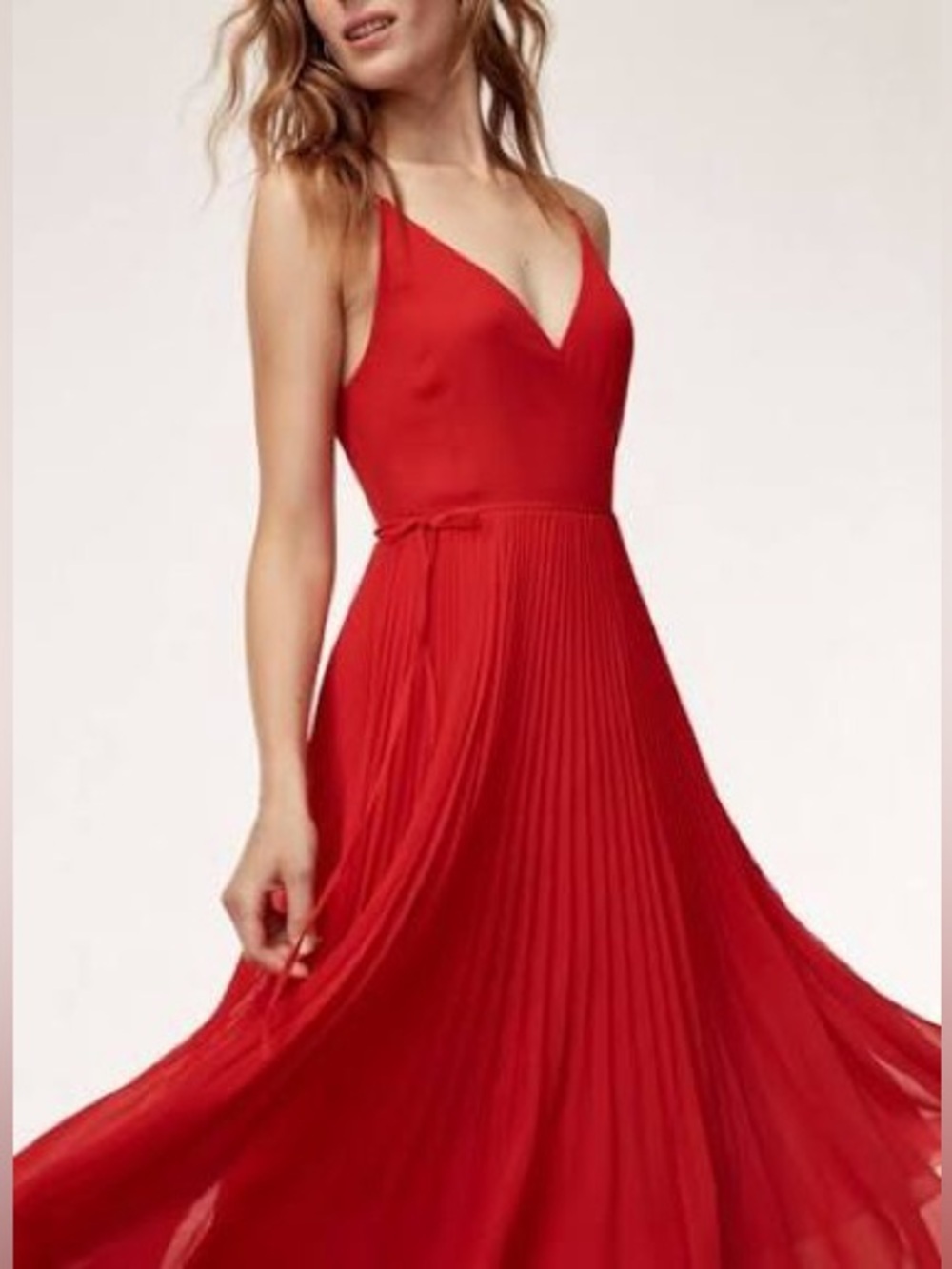 Aritzia Wilfred Beaune Pleated Wrap Midi Dress Red XS - Picture 1 of 12
